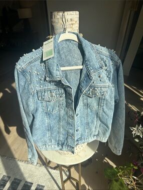 Women's Light Blue Studded Denim Jacket